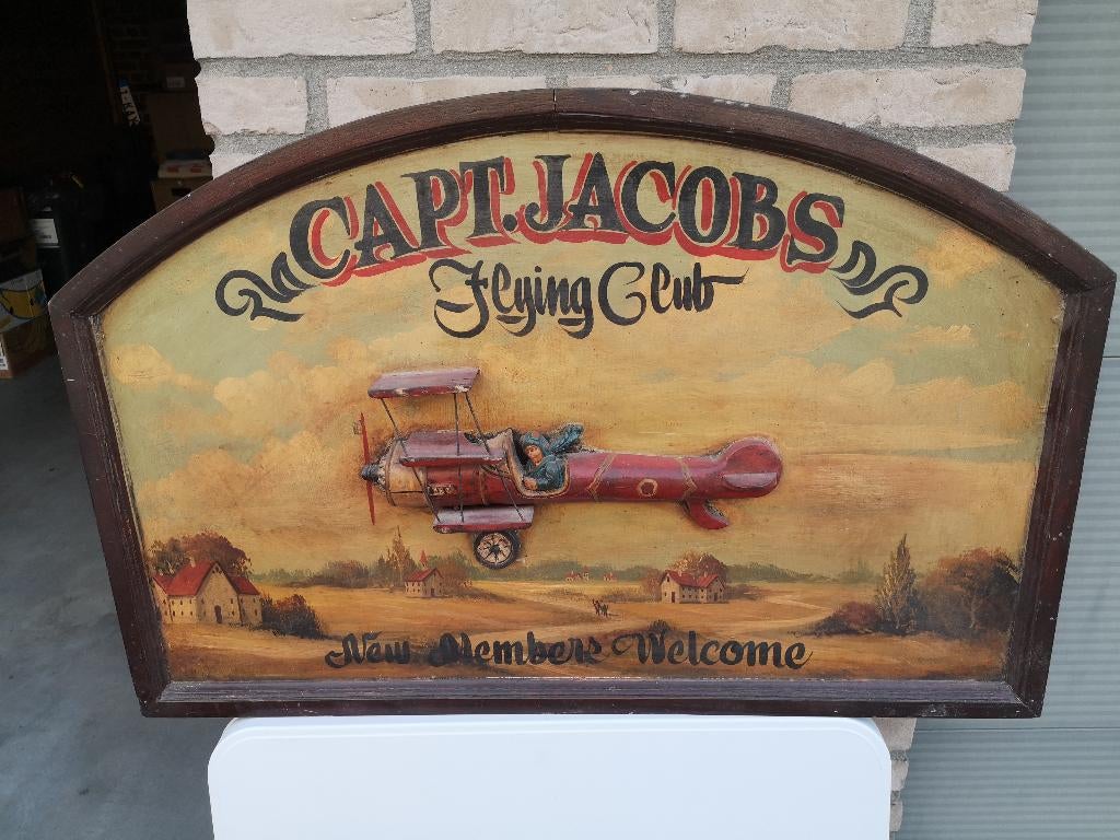 retro houten bord,CAPT.JACOPS FLYING CLUB VINTAGE 3D, Ophalen of Verzenden, Huis en Inrichting