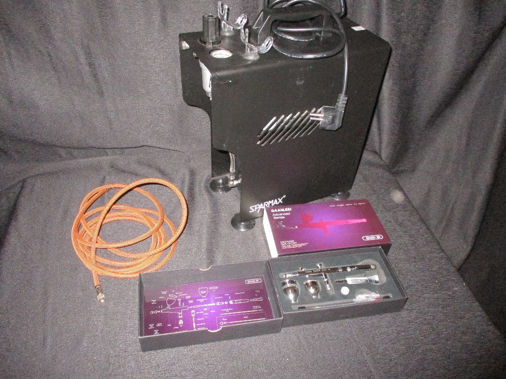 H-500,SPARMAX AIRBRUSH COMPRESSOR+1 SET AIRBRUSH PISTOOL, Overige merken, Gebruikt, 1:32 tot 1:50, Overige typen