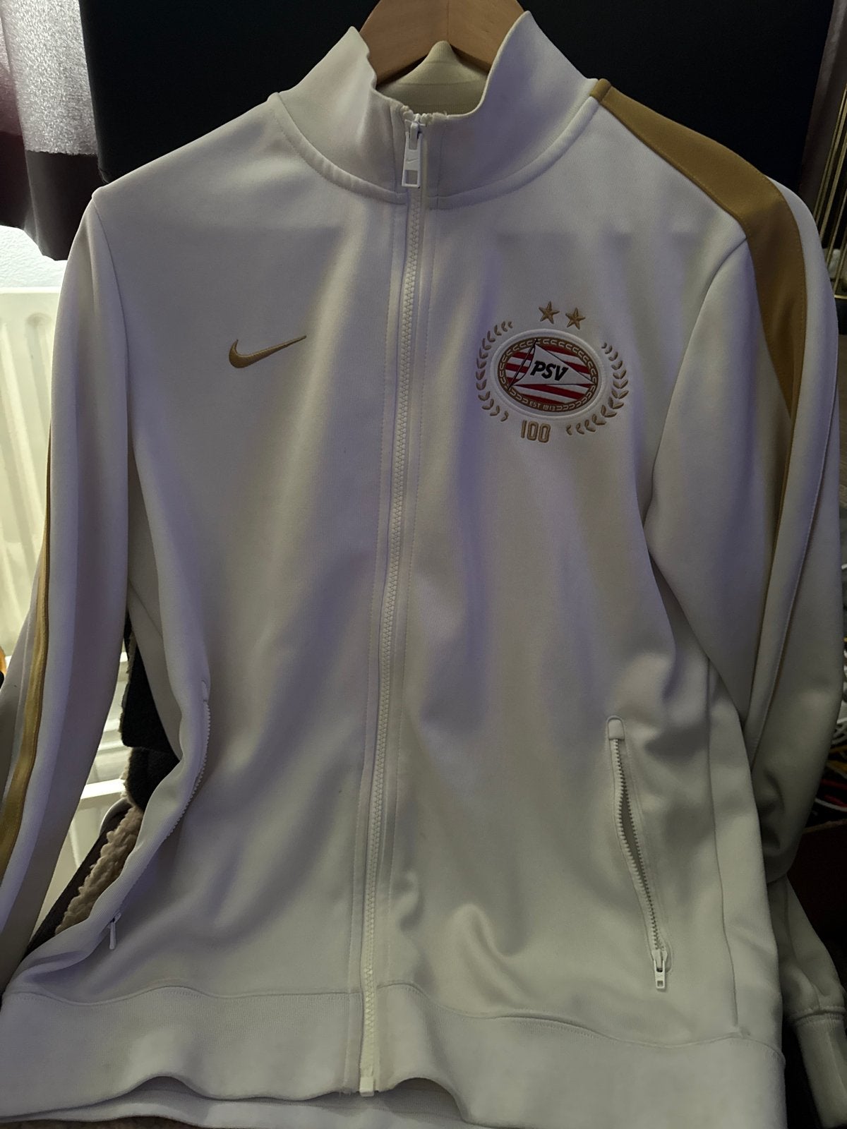 Nike PSV Trainingsjack 100-jaar Jubileumcollectie Maat M, Ophalen, Maat 48/50 (M), Wit, Voetbal