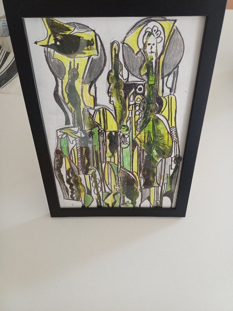 Uniek ingelijst abstract kunstwerk met een levendig patroon, Ophalen of Verzenden, Gebruikt, Minder dan 50 cm, Schilderij