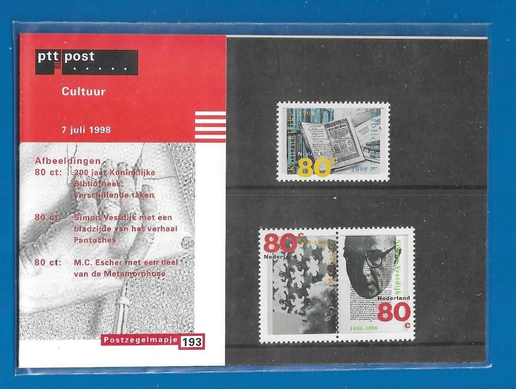 Postzegelmapje 193 Cultuur - 1998, Postzegels en Munten, Verzenden, Na 1940, Postfris