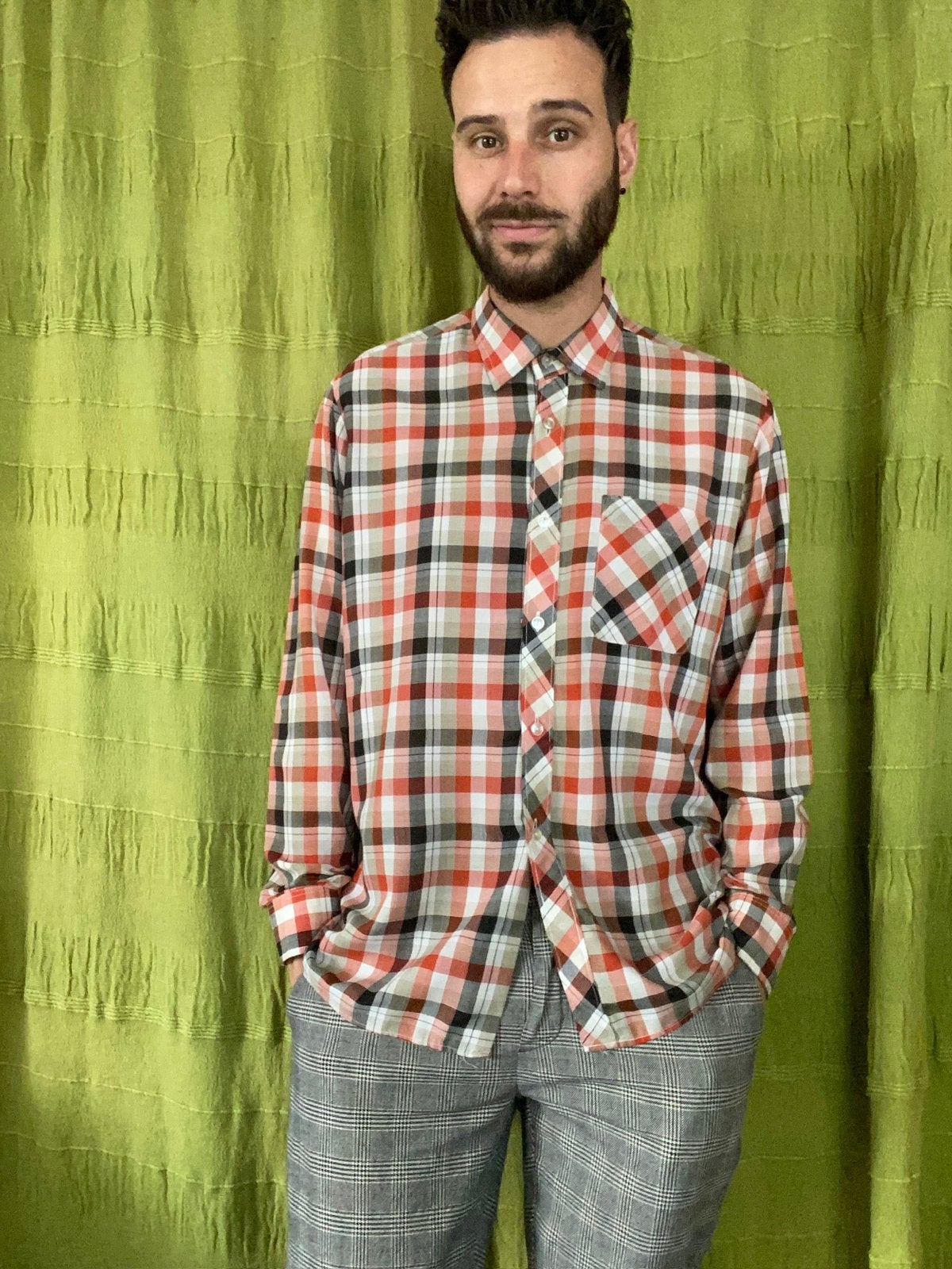 Vintage jaren 70 overhemd / shirt- geruit - L / large, Kleding | Heren, Hgv, Hgv, Ophalen of Verzenden, Gedragen