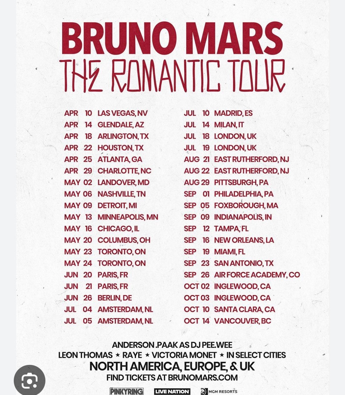 Bruno Mars - Romantic tour 2 staantickets - Zondag 5 juli, Tickets en Kaartjes, Concerten | Pop, Twee personen, Juli