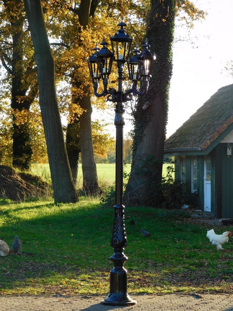 Lantaarnpaal XL met 5 Lampen - Zwart - 325 cm - Alu, Staande lamp, Ophalen of Verzenden, Netvoeding, .