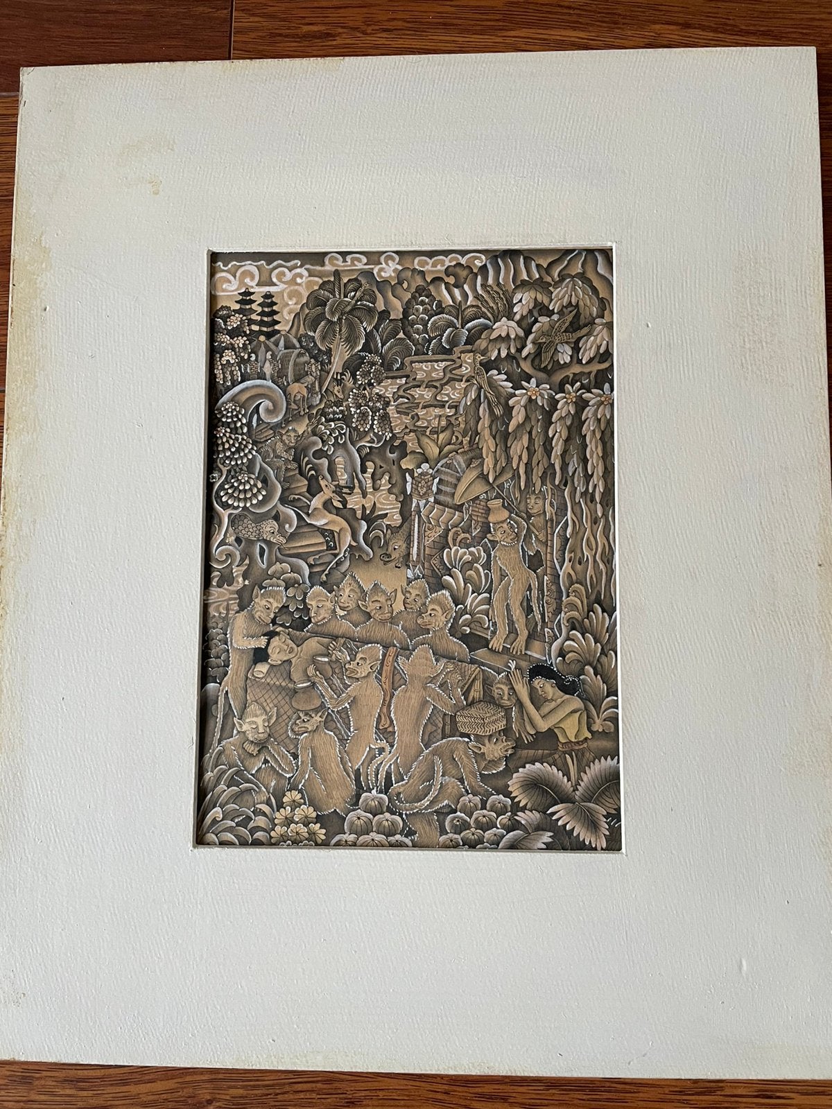 Batuan Bali op papier 20x30, Ophalen of Verzenden