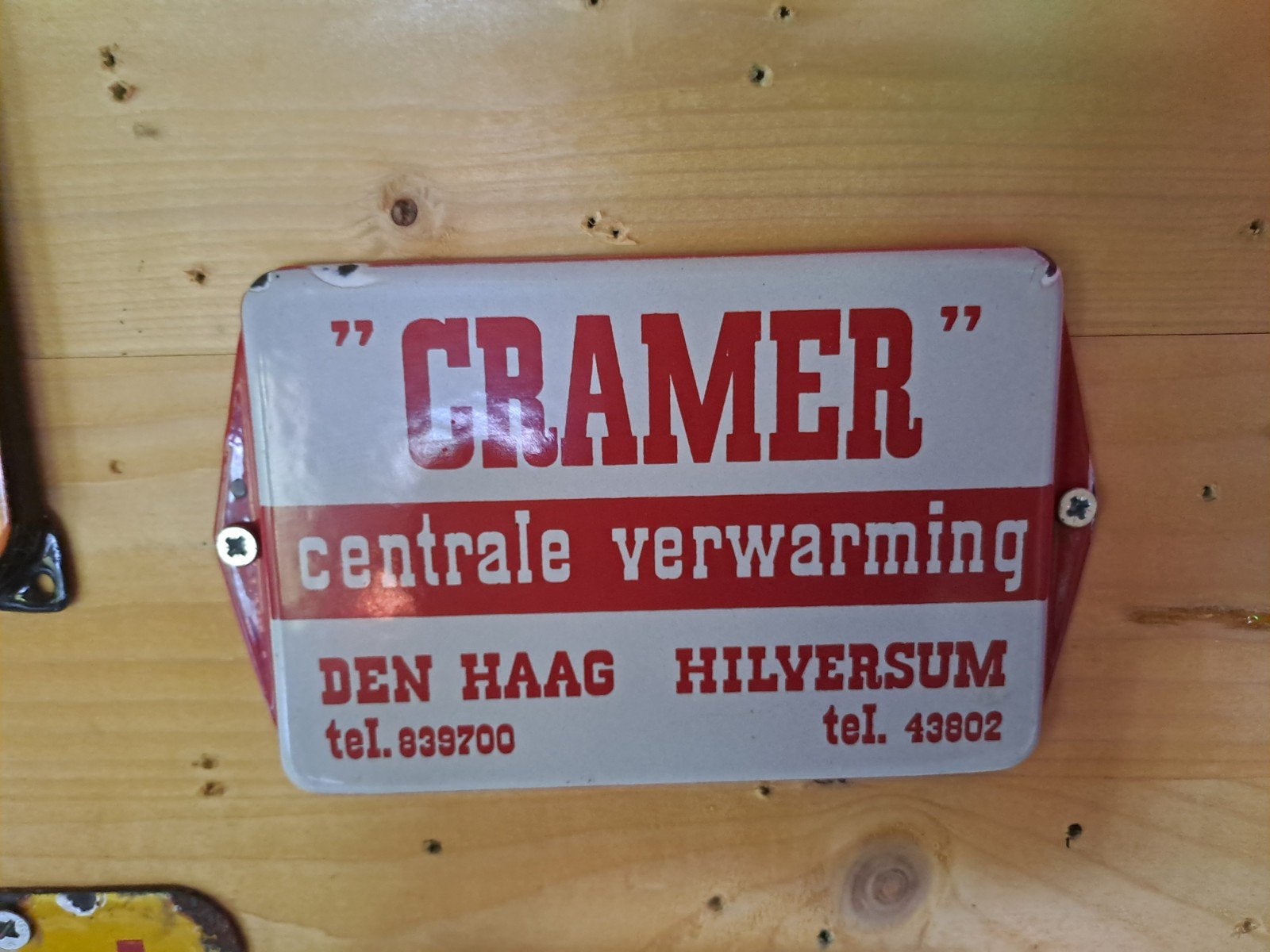 Oud emaille deurpostje Cramer, Ophalen of Verzenden, Gebruikt, Reclamebord