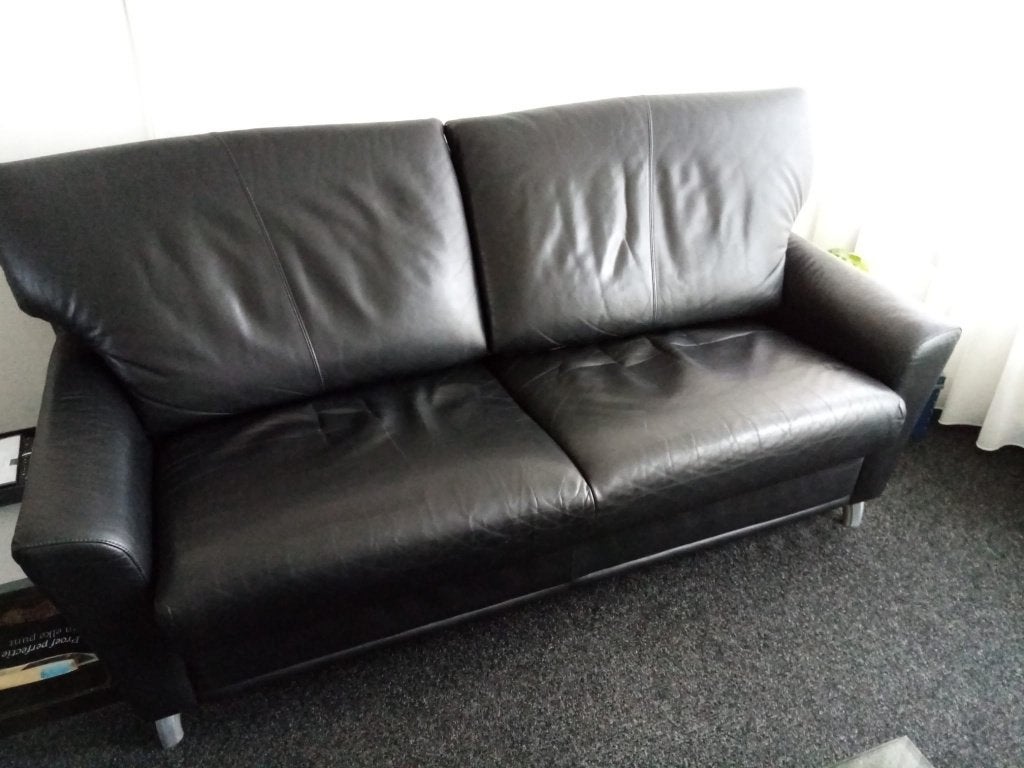 Te koop 2,5 zits zwarte lederen Leolux bank., Ophalen, Gebruikt, Overige maten, 75 tot 100 cm