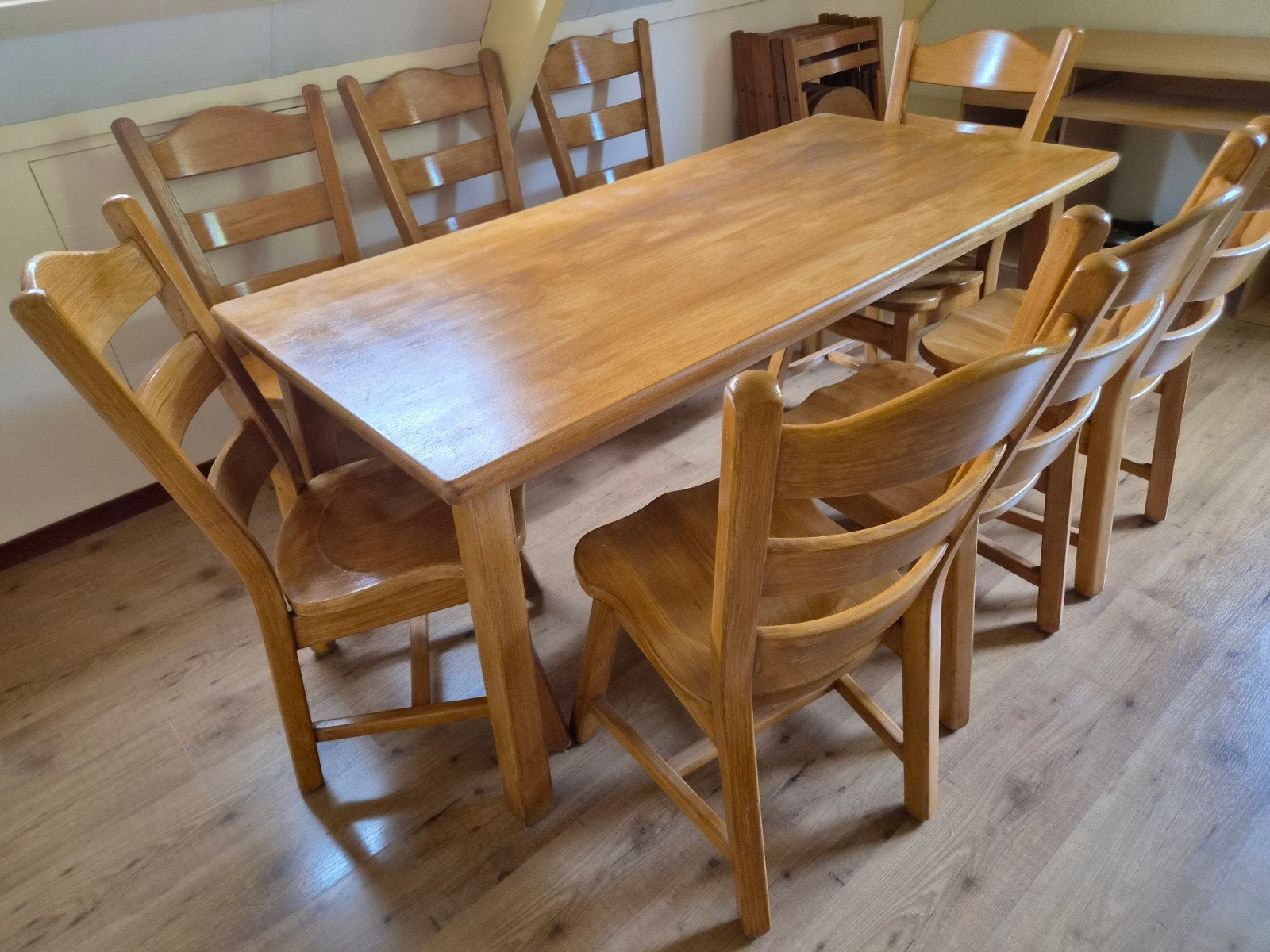 Massief eikenhouten tafel L180xB85xH75,50, Ophalen, Zo goed als nieuw, 6 tot 8 stoelen