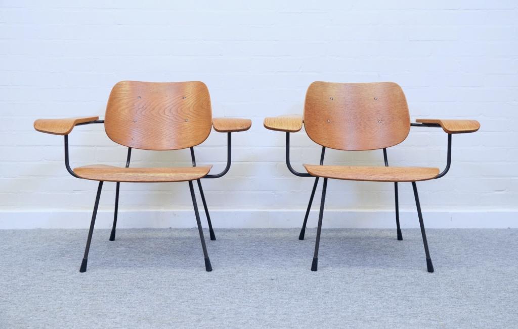 set mid century armstoelen Tjerk Reijenga Pilastro jaren 60, Huis en Inrichting, Fauteuils, Gebruikt, Hout, Metaal, 50 tot 75 cm