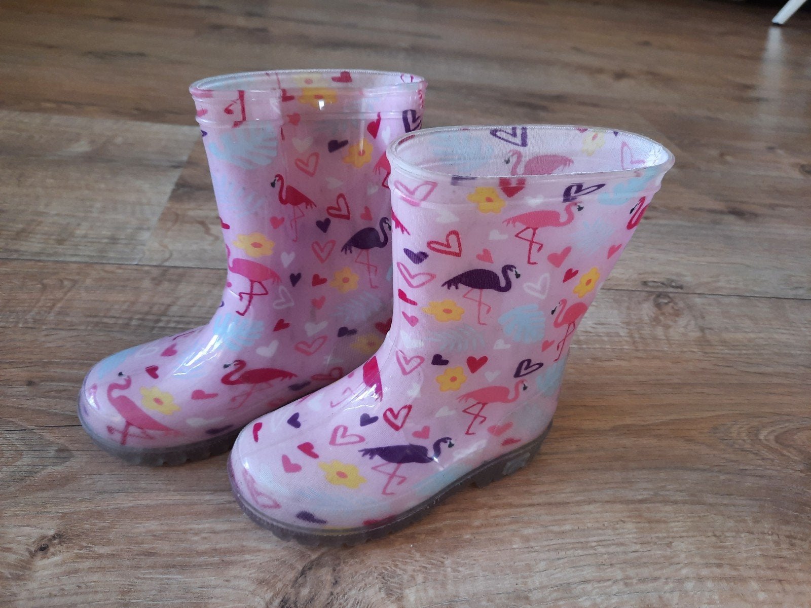 Leuke roze regenlaarzen met flamingo's - Maat 27, Gebruikt, Meisje, Ophalen of Verzenden, Laarzen