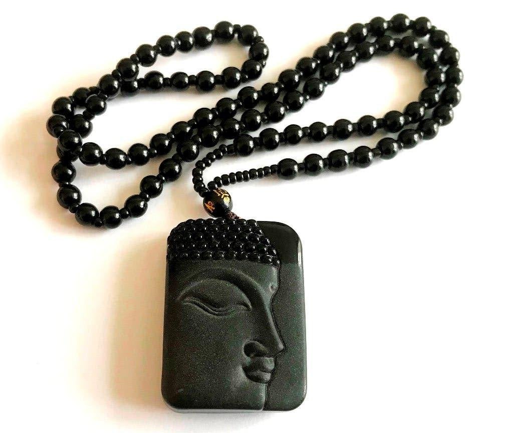 Prachtige Ketting collier Boeddha kettinghanger Git met Onyx, Verzenden, Zwart, Zo goed als nieuw, Steen of Mineraal