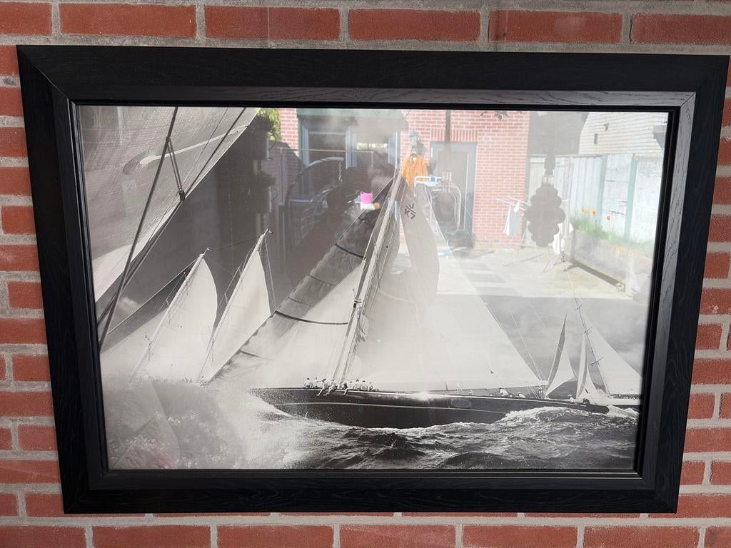Grote ingelijste zwart-wit foto van zeilboten (Borghuis), Ophalen, Gebruikt, 100 tot 125 cm, Foto of Poster