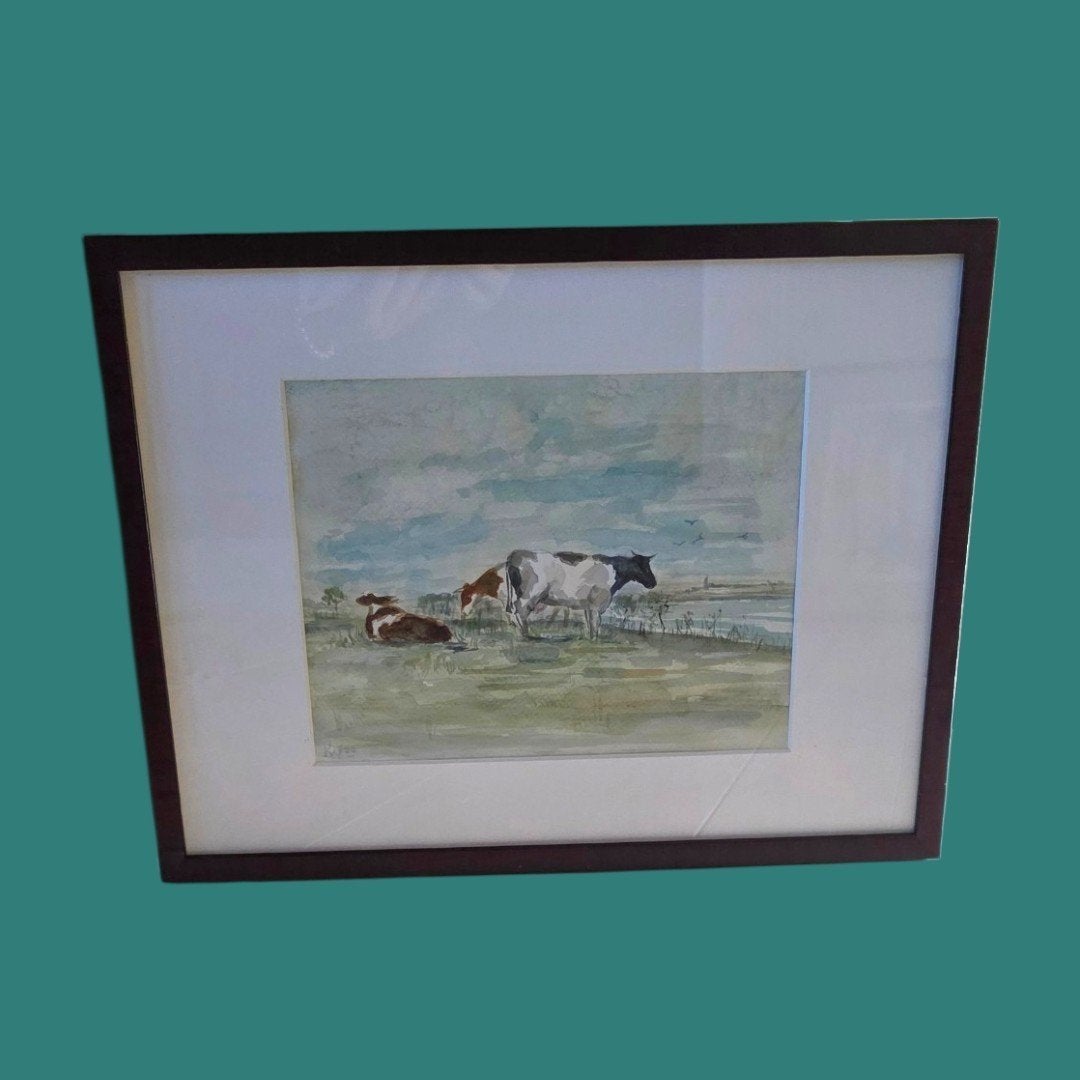 Originele aquarel koeien in wei 2000, Ophalen of Verzenden