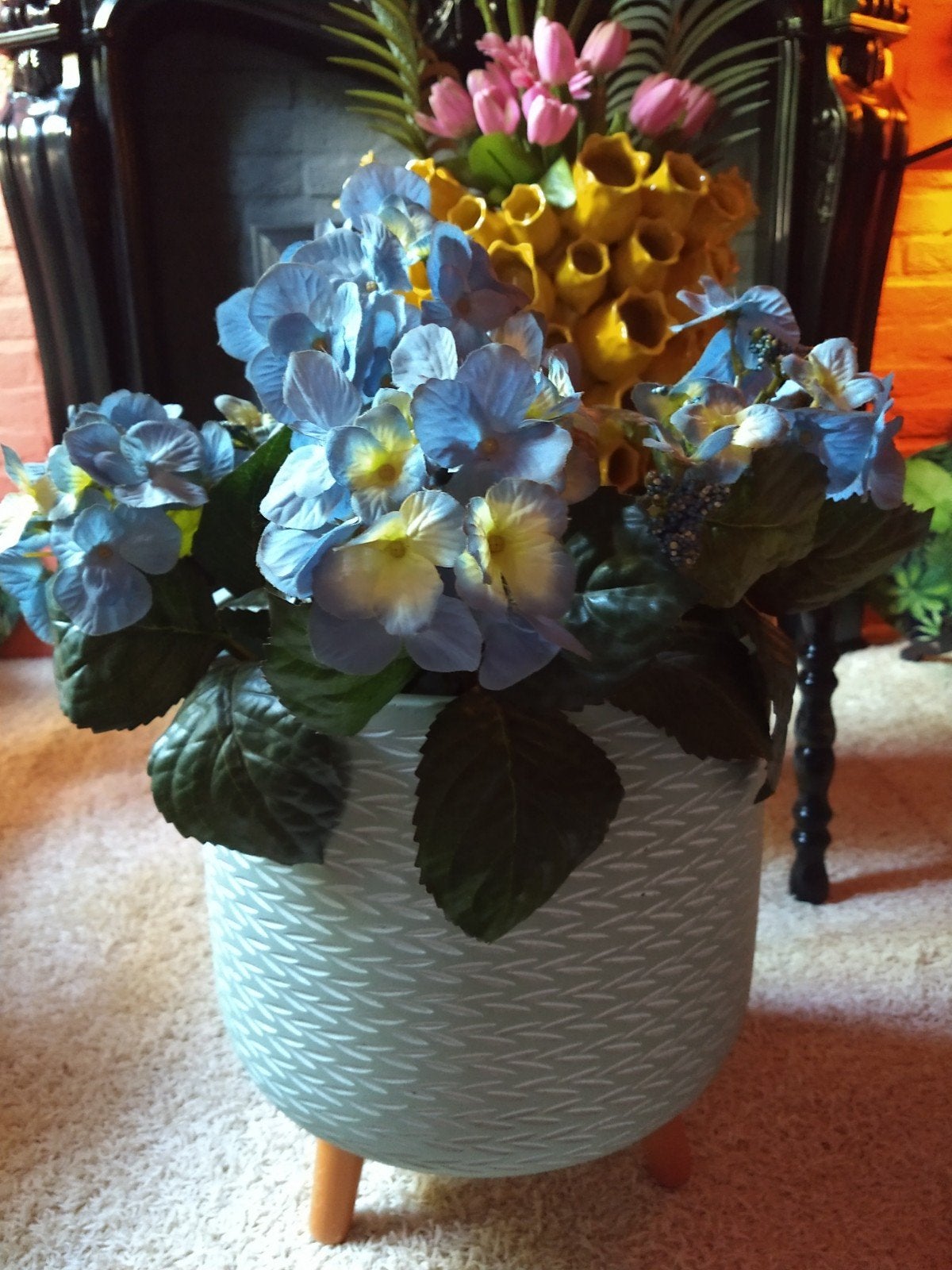 Kunststof Hortensia in Pot - Blauw/Geel, Huis en Inrichting, Woonaccessoires | Kunstplanten en Kunstbloemen, Ophalen, Binnen, Onderhoudsvrij