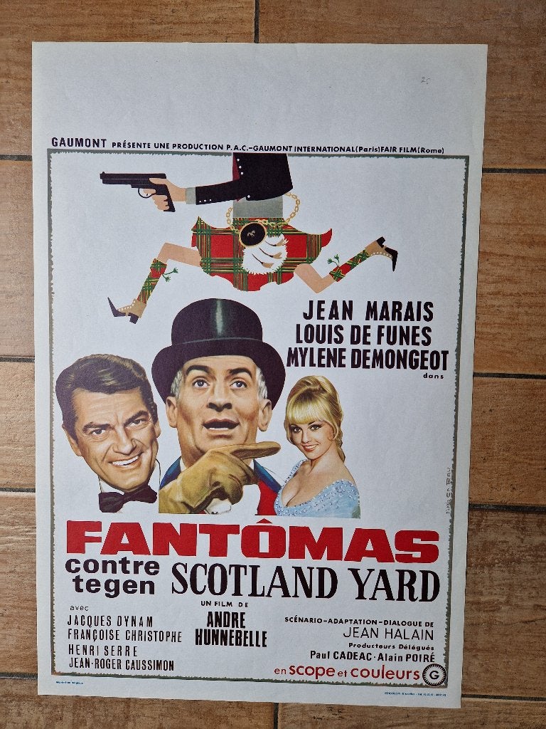 filmaffiche Louis De Funes Fantomas Scotland Yard filmposter, Rechthoekig Staand, Ophalen of Verzenden, Zo goed als nieuw, A1 t/m A3