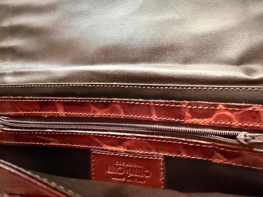 Vintage tas krokodillenprint CA, Verzenden, Gebruikt, Bruin, Handtas