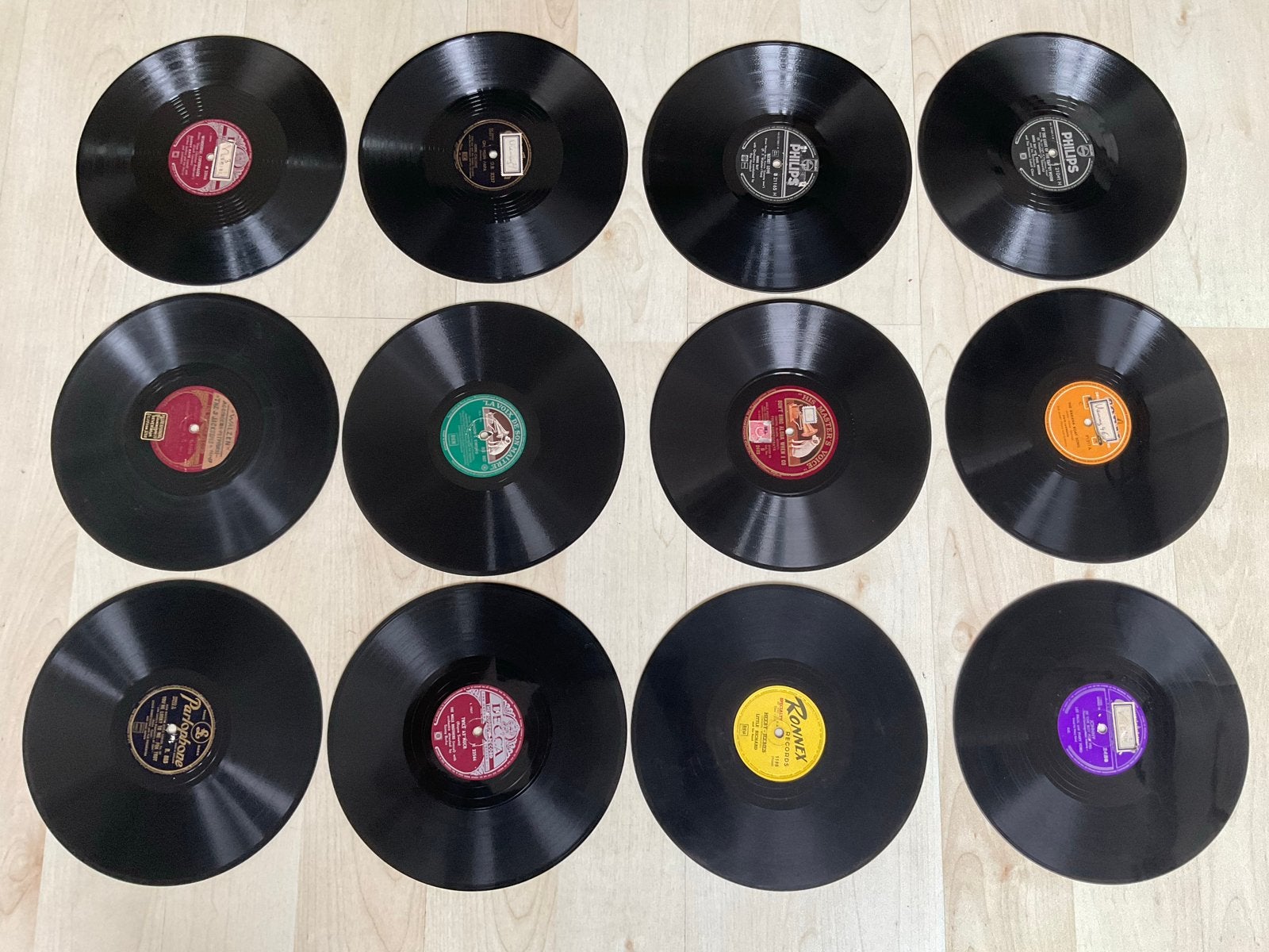Collectie 78 toeren bakeliet grammofoonplaten met rek, Cd's en Dvd's, Ophalen, Gebruikt, 10 inch