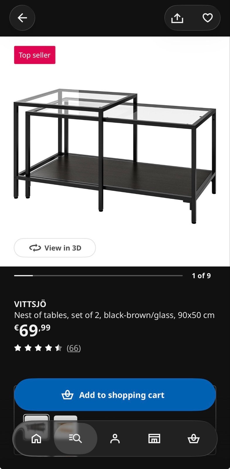 IKEA Vittsjö salontafel set, Ophalen, Gebruikt, 50 tot 100 cm, Glas