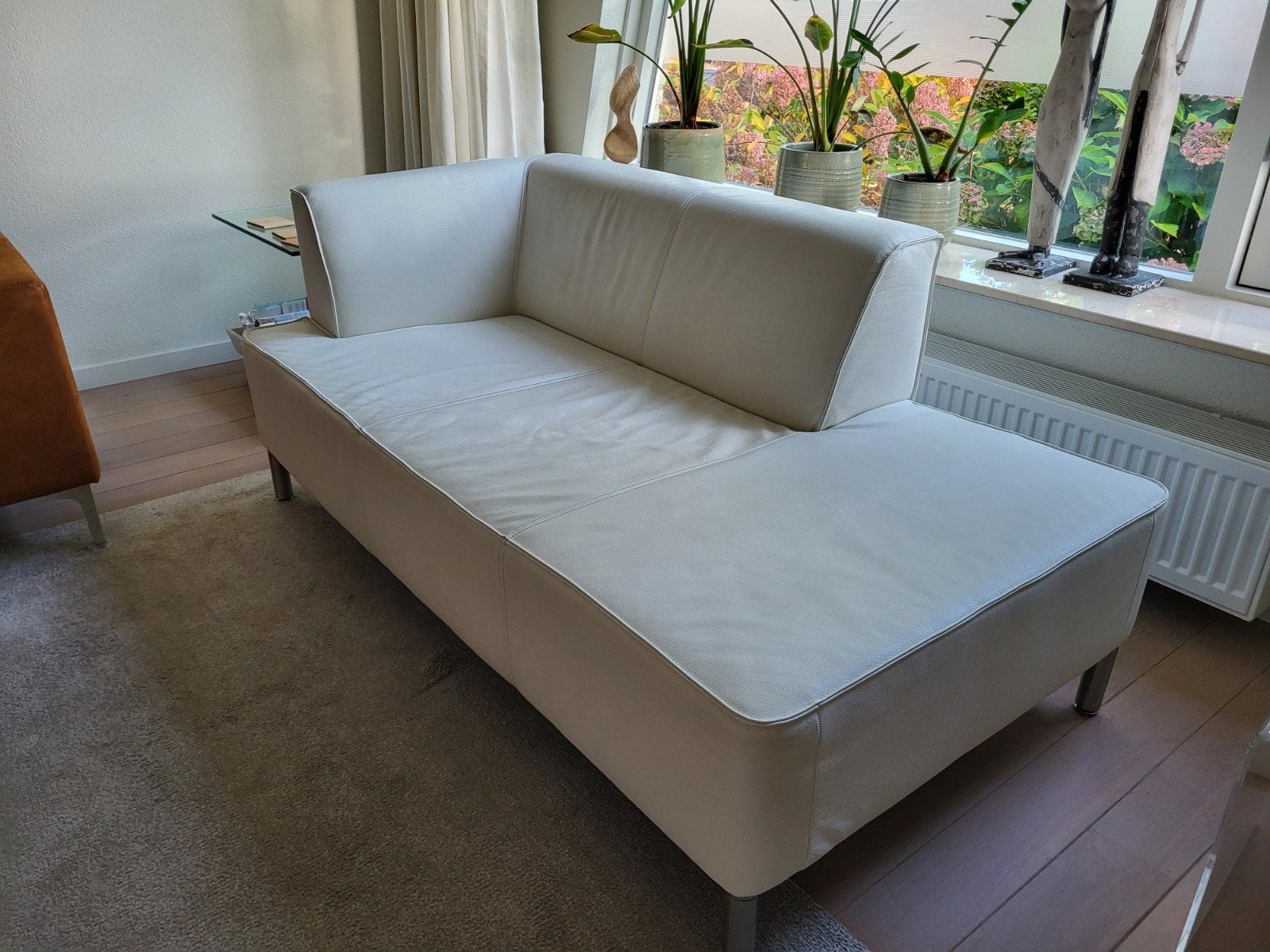 Witte leren design chaise longue, Ophalen, Eenpersoons, 150 tot 200 cm, Leer