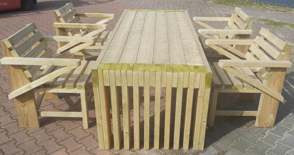 tuintafel met stoelen, Tuin en Terras, Ophalen, Nieuw, Rechthoekig, Hout