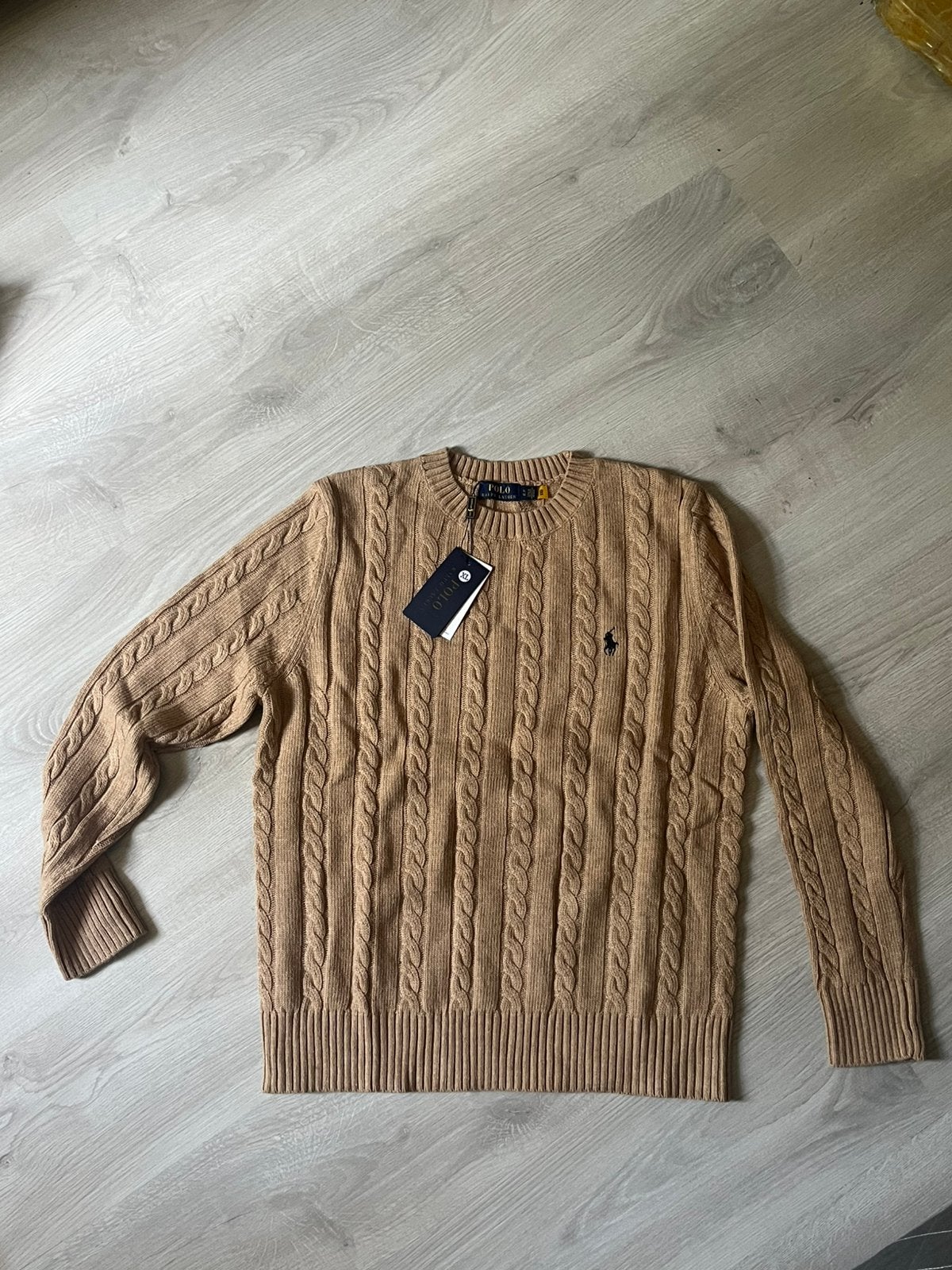 Ralph Lauren Kabeltrui - Bruin/Beige - XL, Ophalen of Verzenden, Maat 56/58 (XL), Beige