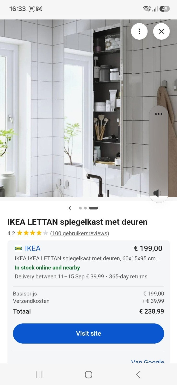 spiegelkast met deuren lettan ikea, Huis en Inrichting, Badkamer | Badkamermeubels, Ophalen, Spiegelkast, 50 tot 100 cm, Zo goed als nieuw