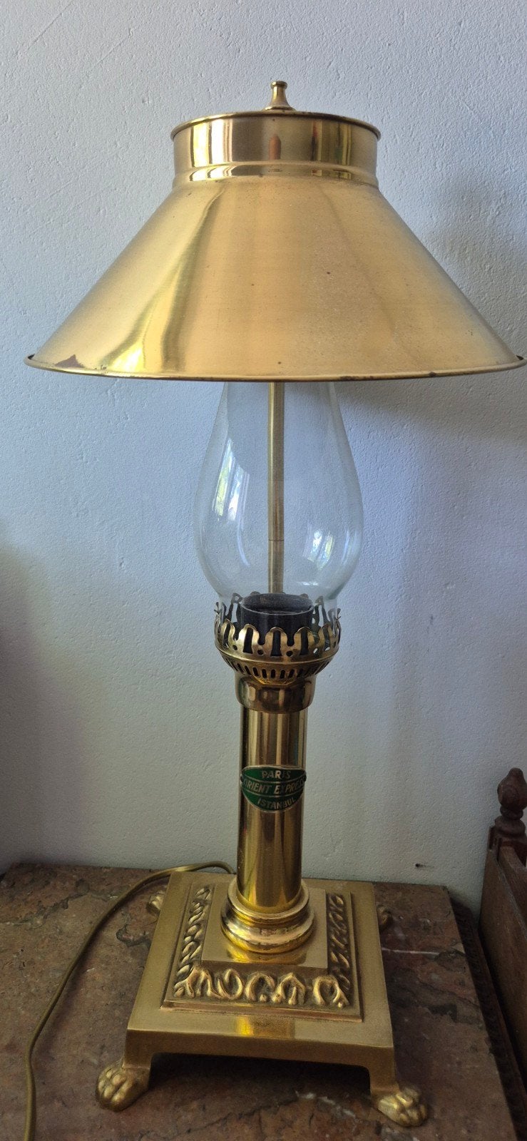Antieke Messing Tafellamp - Olie Lamp Stijl, Antiek en Kunst, Ophalen of Verzenden