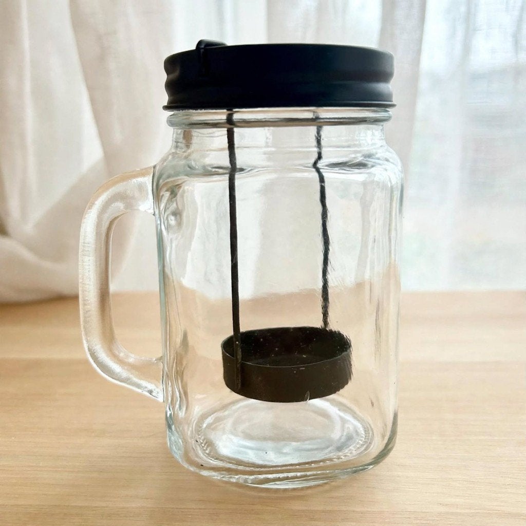 Mason Jar Windlicht met Handvat - Theelichthouder, Windlicht, Nieuw, Ophalen of Verzenden, Glas