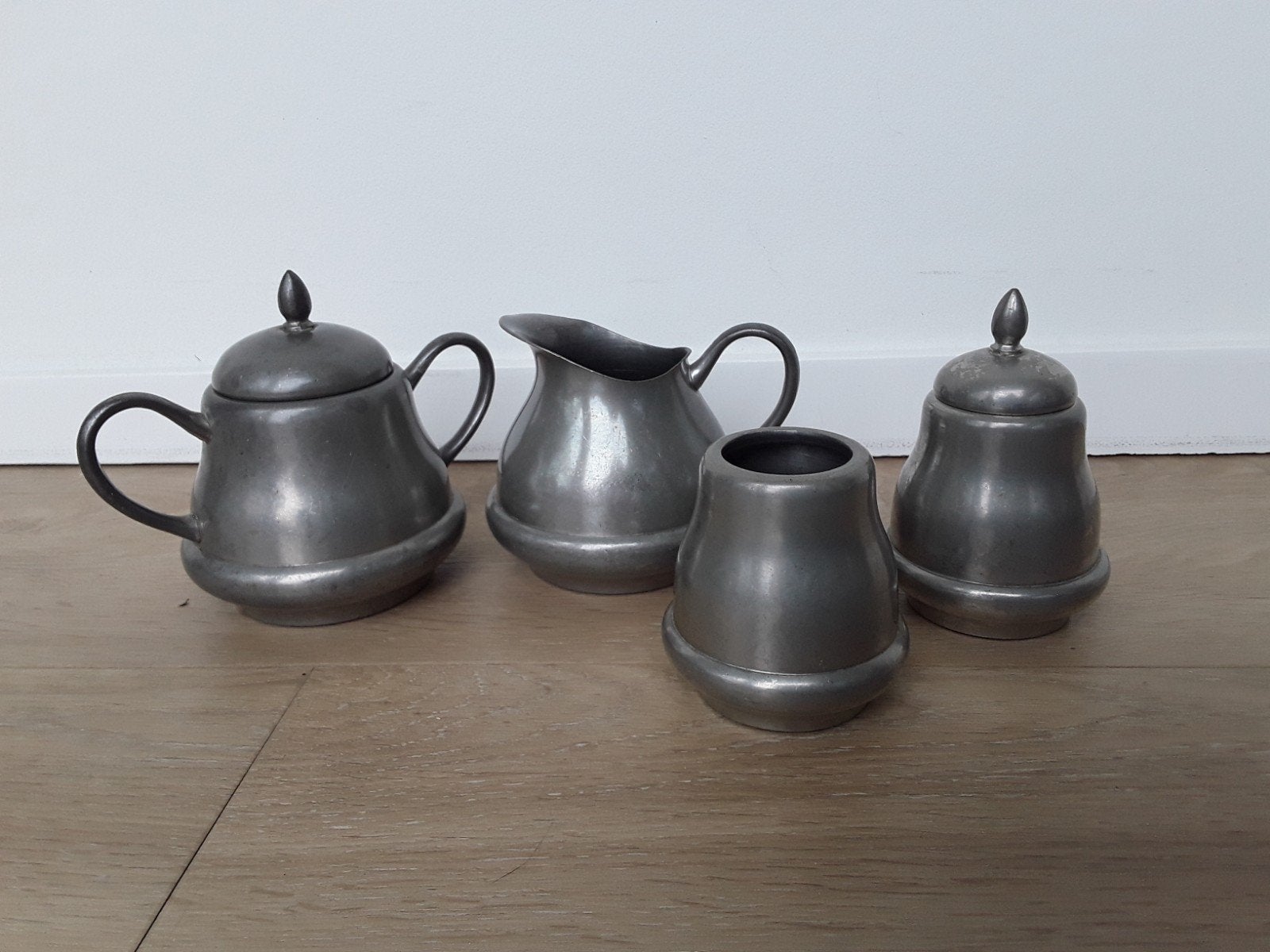 Tinnen melkkan, suikerpot, lepelpotje, deksel potje Rembrand, Antiek en Kunst, Antiek | Tin, Ophalen of Verzenden