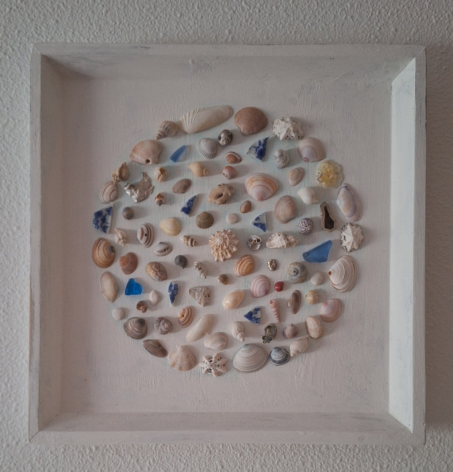 Leuke natuurcollage van allerlei natuurlijke strandvondsten., Huis en Inrichting, Woonaccessoires | Overige, Ophalen of Verzenden