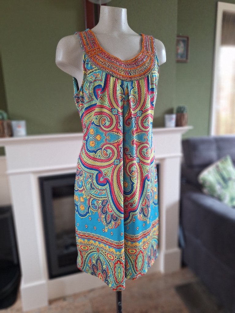 Hale Bob turquoise prachtige halslijn jurk L, Maat 42/44 (L), Hale bob, Knielengte, Gedragen