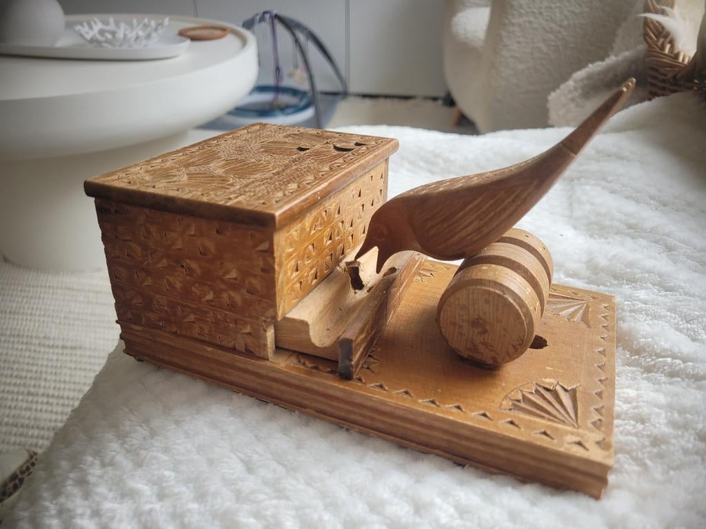 Vintage Houten Sigarettenhouder met Vogel., Antiek en Kunst, Ophalen of Verzenden