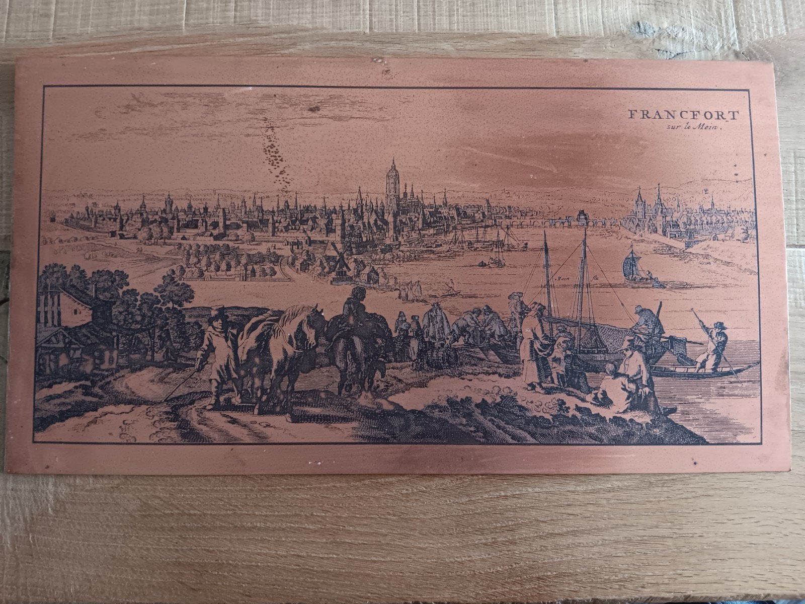 Antiek Stadsgezicht Frankfurt op Koperen Plaat - Gravure, Ophalen of Verzenden