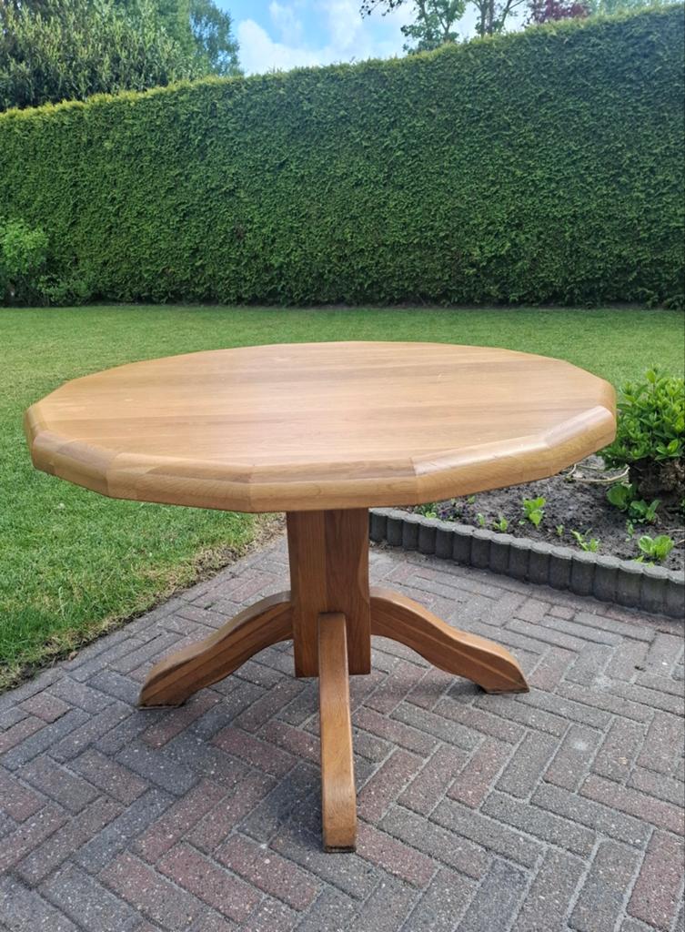 Massief eikenhouten eettafel, Tuin en Terras, Ophalen, Gebruikt, Rond, Hout