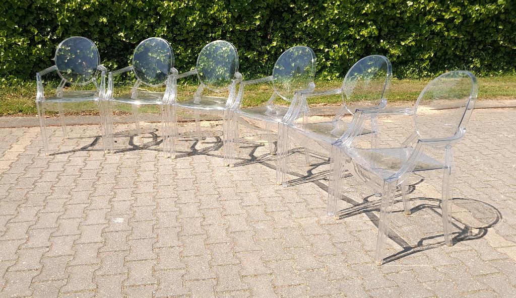 6 Kartell Louis Ghost stoelen, stapelbaar, Ophalen, Kunststof, Gebruikt, Modern