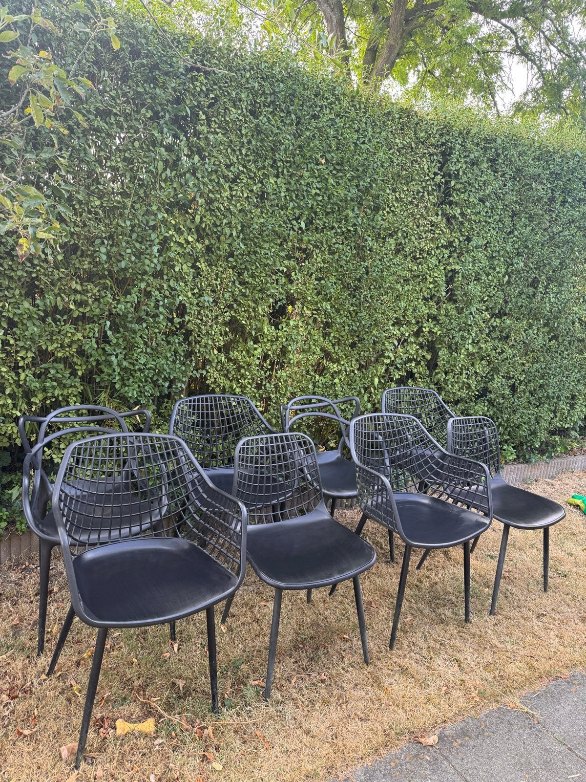 8 Zwarte Mix & Match Stoelen, Kunststof, Gebruikt, Zwart, Ophalen of Verzenden