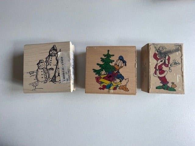 3 x houten stempels Kerstmis. Oa Disney Donald., Ophalen, Gebruikt, Houten stempel