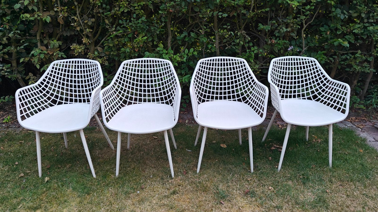 Set van 4 witte webbing kuipstoelen, zo goed als nieuw, Ophalen, Zo goed als nieuw
