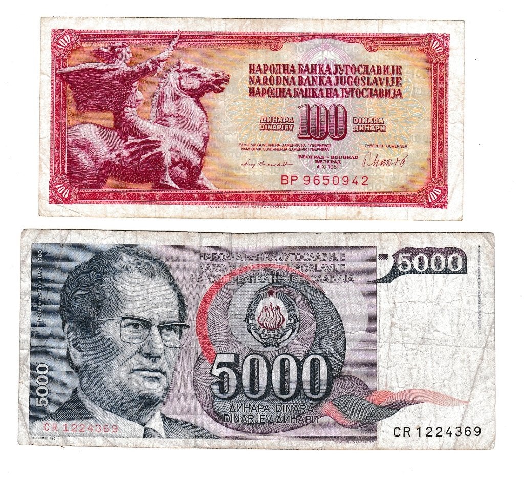 1b - bankbiljetten van Joegoslavie € 4,00, Ophalen of Verzenden, Joegoslavië