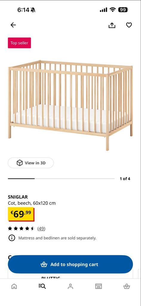 IKEA SNIGLAR Ledikant 60x120 cm, Ophalen of Verzenden, Zo goed als nieuw, Ledikant