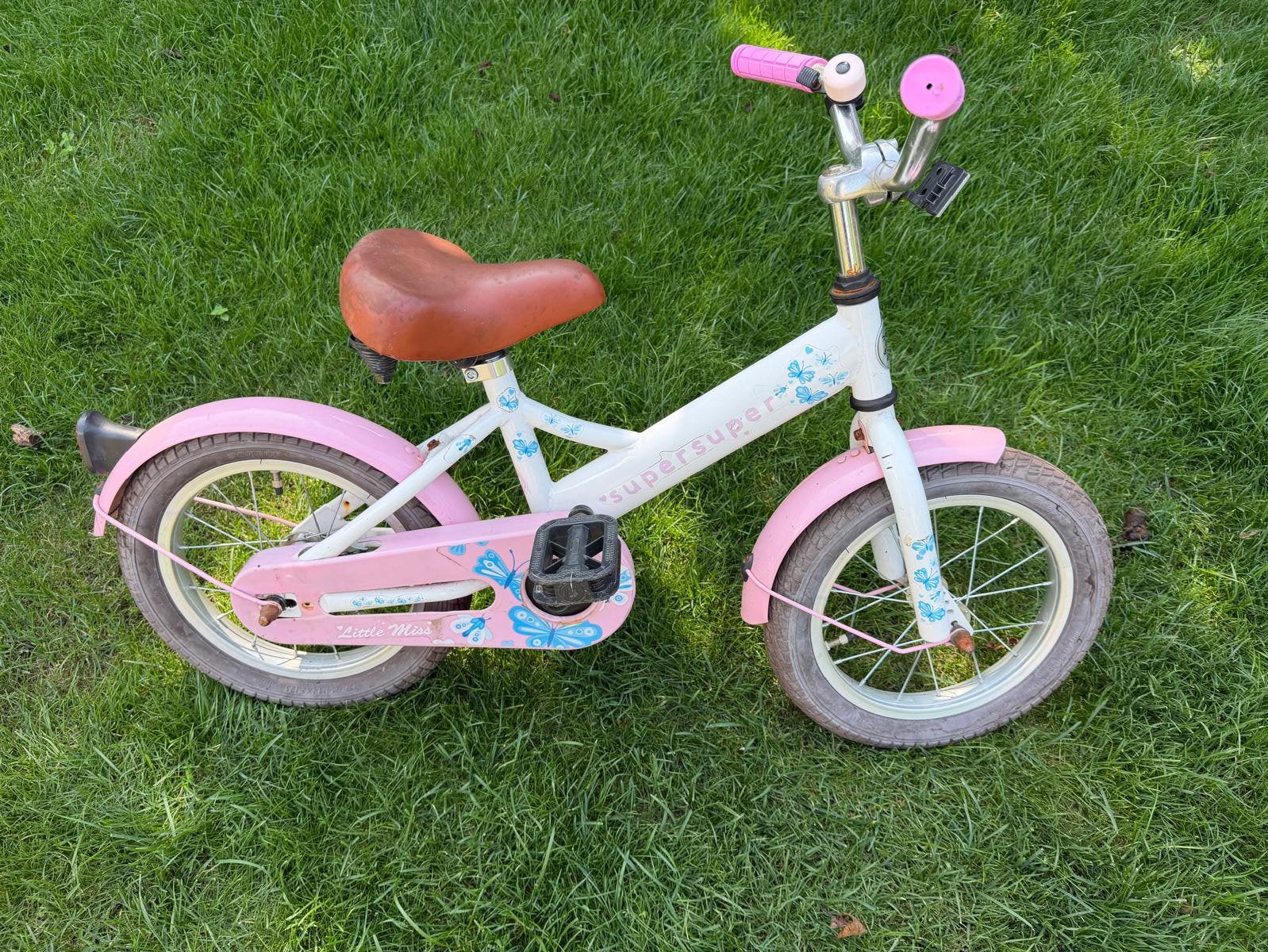 Kinderfiets supersuper 14 inch, Fietsen en Brommers, Ophalen, Gebruikt, Terugtraprem, Minder dan 16 inch