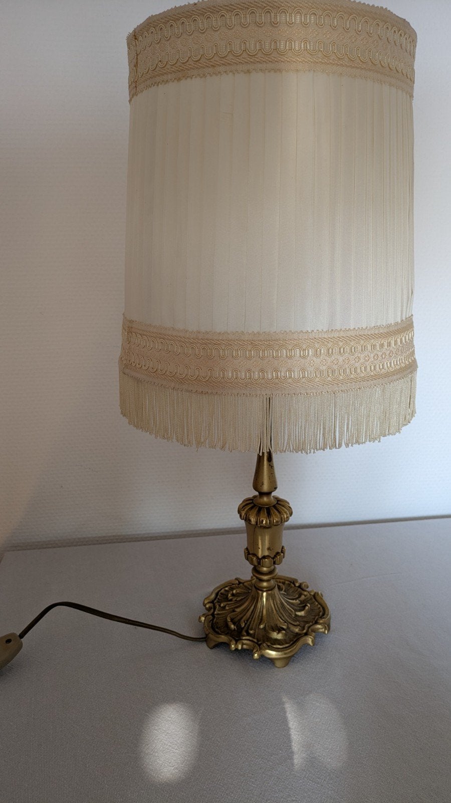 Franse Retro Vintage messing lamp plissé franje kap, Ophalen of Verzenden, Vintage