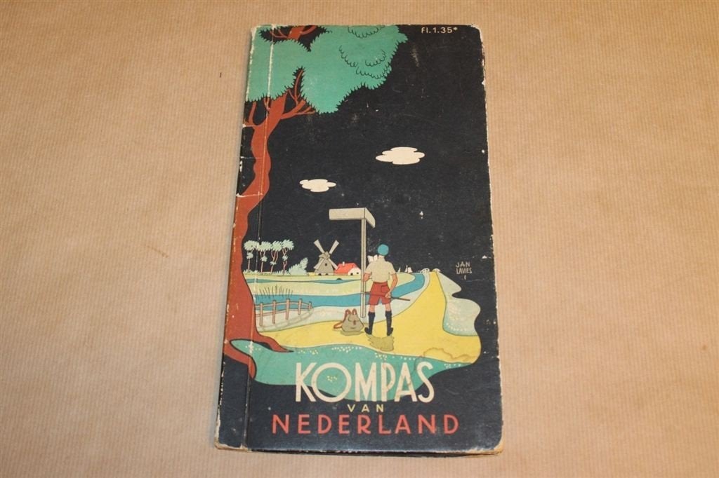 Oude Kompas kaart van Nederland - Circa 1948, Gelezen, Ophalen of Verzenden, Landkaart, 1800 tot 2000