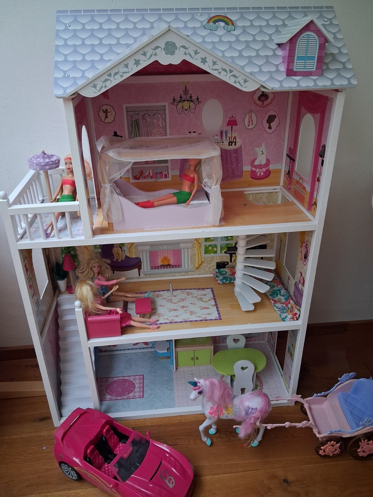 Groot Houten Poppenhuis met Meubels, Poppen en Accessoires, Ophalen, Gebruikt, Poppenhuis