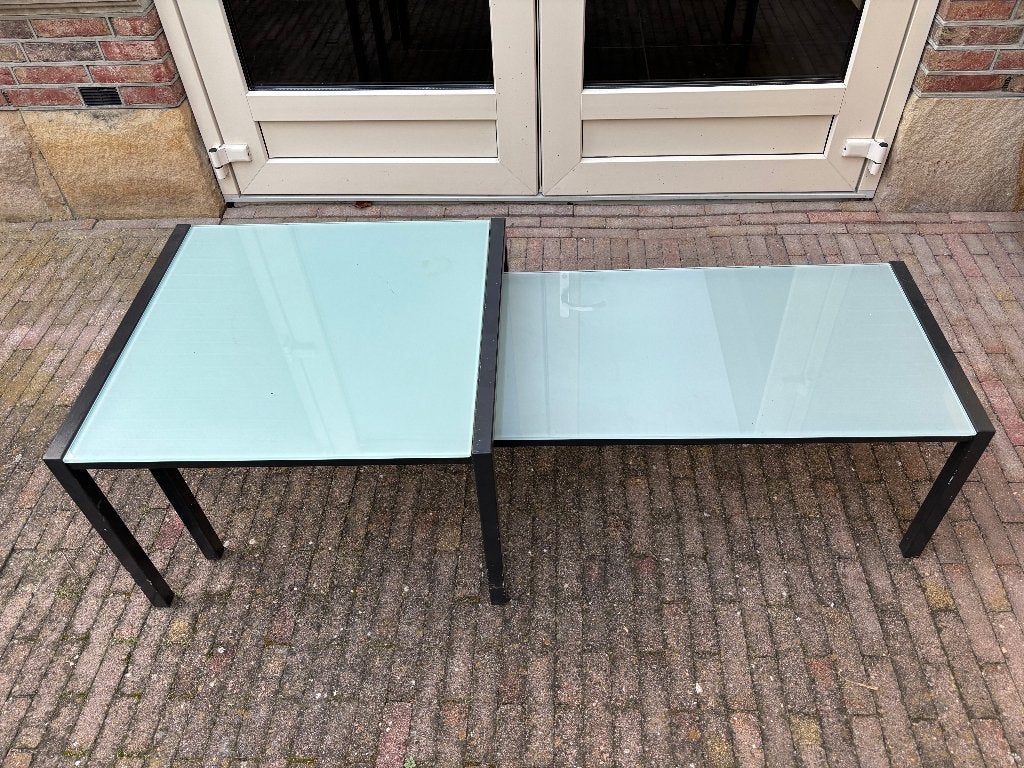 Glazen salontafels / bijzettafels | Zwart frame, Ophalen, Gebruikt, 100 tot 150 cm, Geen idee