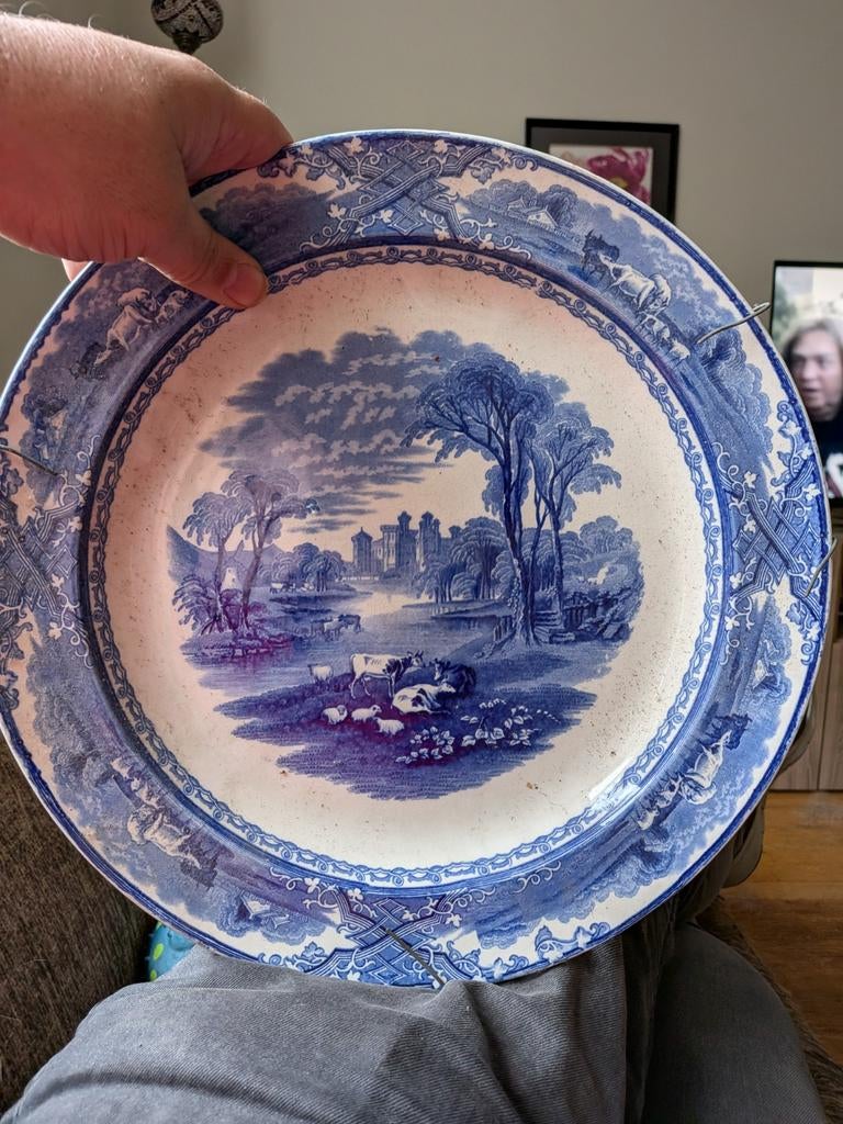 Antiek J. Clementson "Siam" Ironstone blauw bord, Ophalen