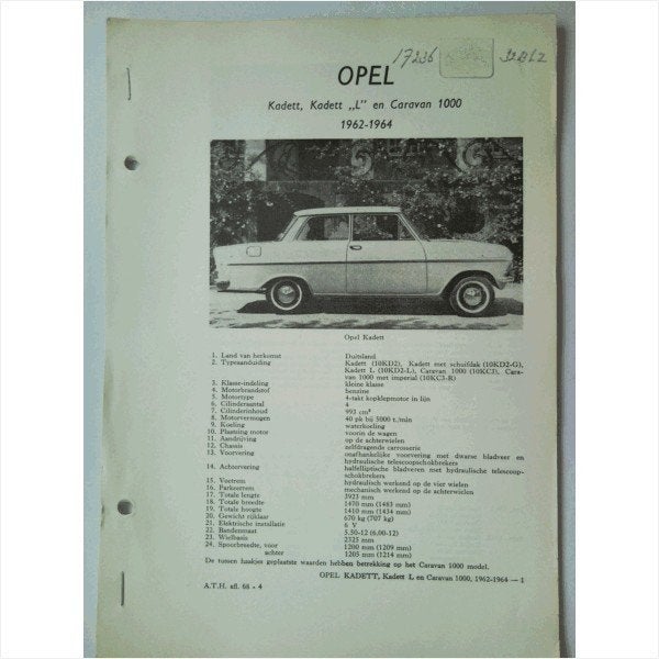 Opel Kadett L Caravan 1000 Vraagbaak losbladig 1962-1964 #1, Boeken, Auto's | Boeken, Ophalen of Verzenden, Gelezen, Opel