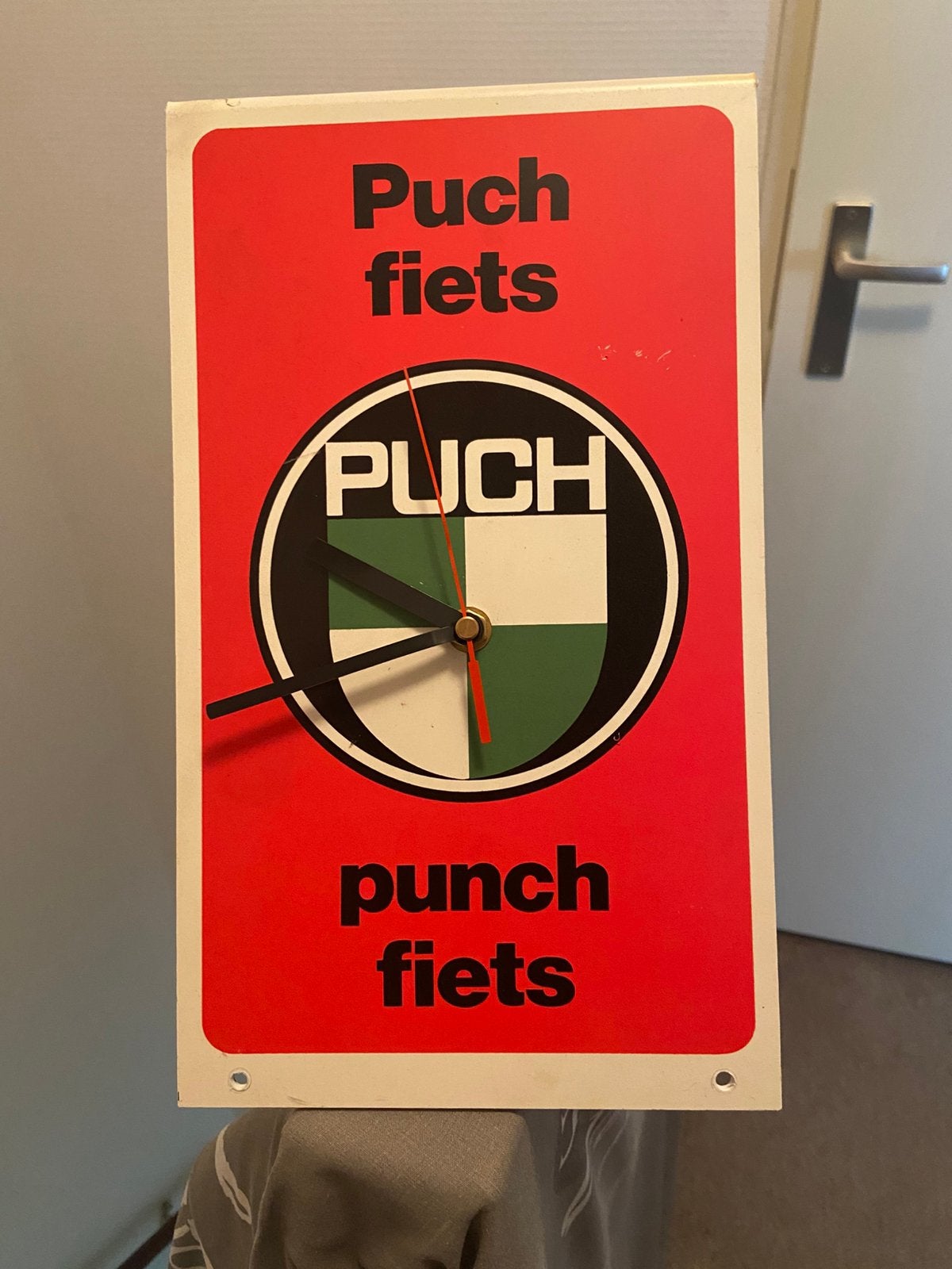 Puch standaard met klok . Dubbelzijdig., Ophalen of Verzenden, Zo goed als nieuw, Reclamebord