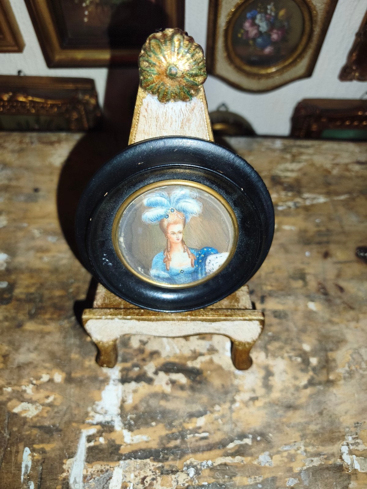 oud schilderijtje schilderij lijst portret vrouw dame X91, Ophalen of Verzenden