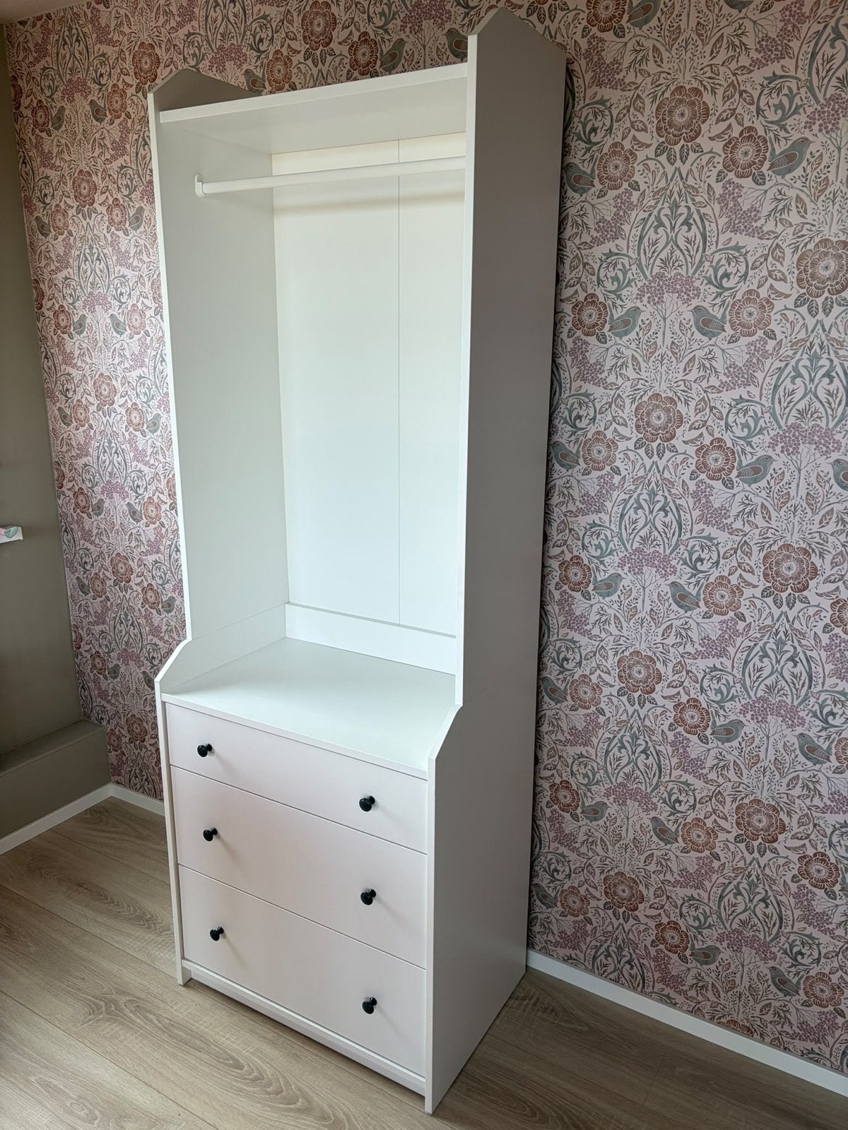 IKEA HAUGA Open kledingkast met 3 lades, wit, Ophalen, 50 tot 100 cm, Zo goed als nieuw, Met lade(s)